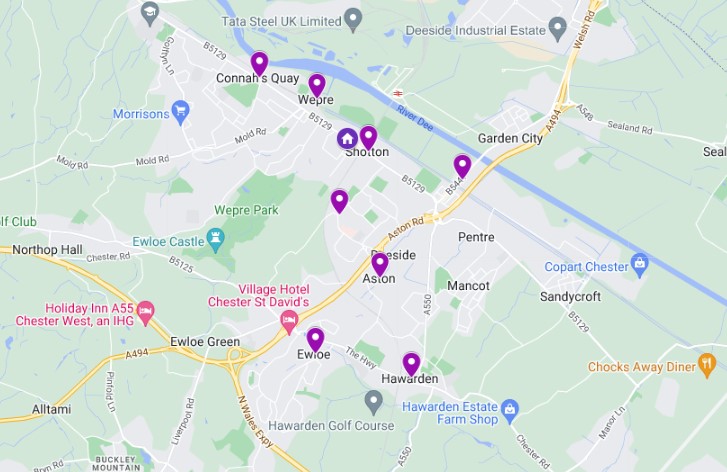 Deeside Home Care Service Area Map